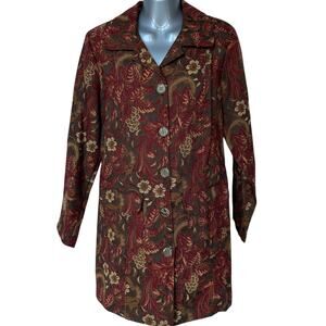 Vintage Caribe USA Blazer Coat Burgundy Tan Floral Tapestry Women's Size Small